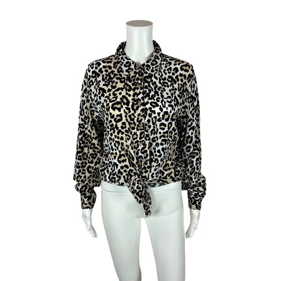 Style Envy Leopard Shirt Women's Medium Tie Hem Button Down Blouse Top - Picture 1 of 9